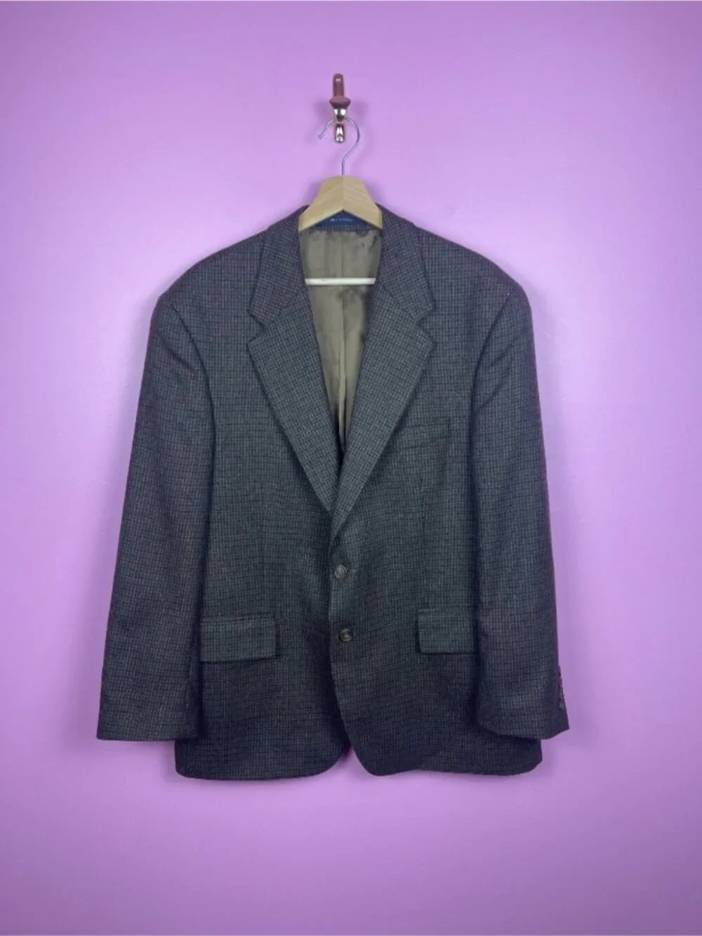 Chaps Ralph Lauren Vintage Houndstooth Tweed Sport Coat Wool Brown Men's 46R